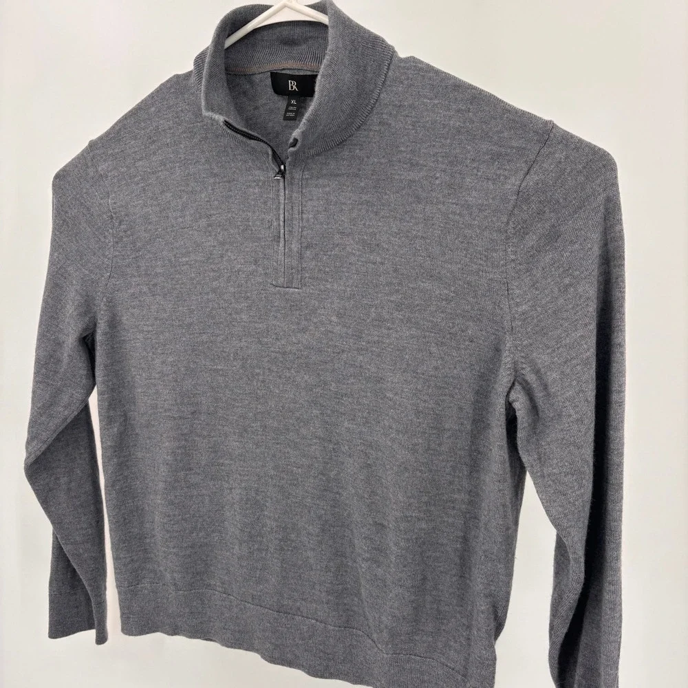 Banana Republic Sweater Mens XL Grey Excellent Italian Merino Wool Half Zip